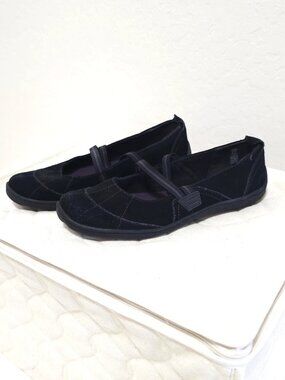 Girls Lands' End 5M Black Purple Mary Jane Loafers Flats Shoes Slip On Elastic
